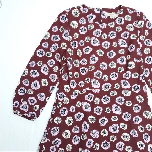 LOFT Maroon Floral Flounce Dress - Picture 2 of 5